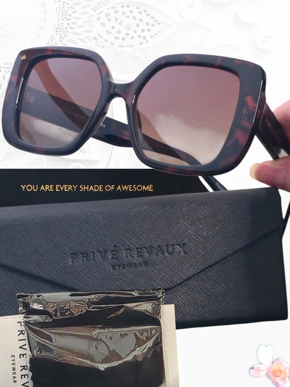 New PRIVE REVAUX Women’s Tortoiseshell Square Sunglasses - Brown Gradient